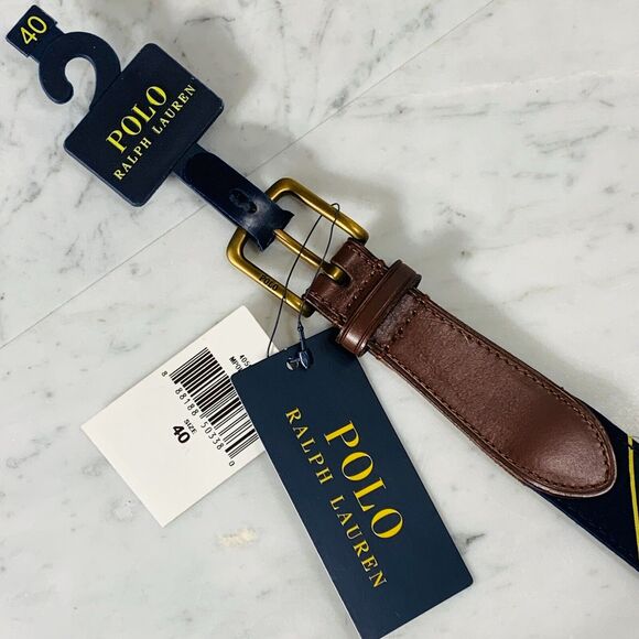 POLO RALPH LAUREN Belt Men 40" Navy Blue Preppy Bear w Stripes Fits: 40"-44" NWT - Picture 3 of 8